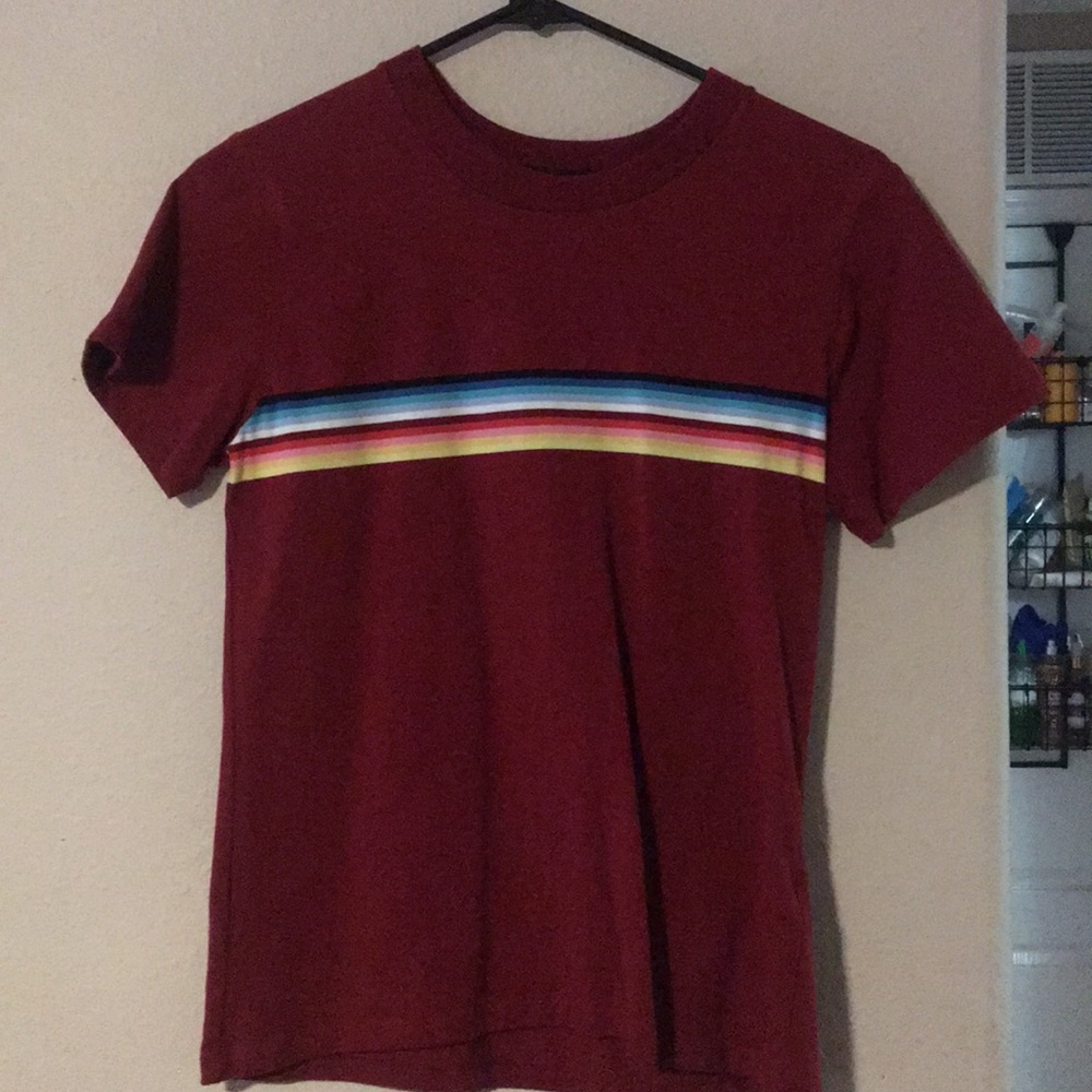 Burgundy Rainbow Stripe T Shirt